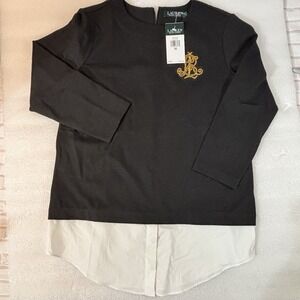 LAUREN Women's XS Lightweight‎ Blouse Sweater With Embroidered Logo NWT